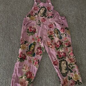 Pink Floral Art Print Overalls
